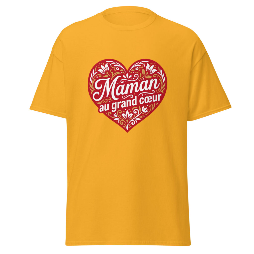T-shirt Maman au grand coeur — Or, face