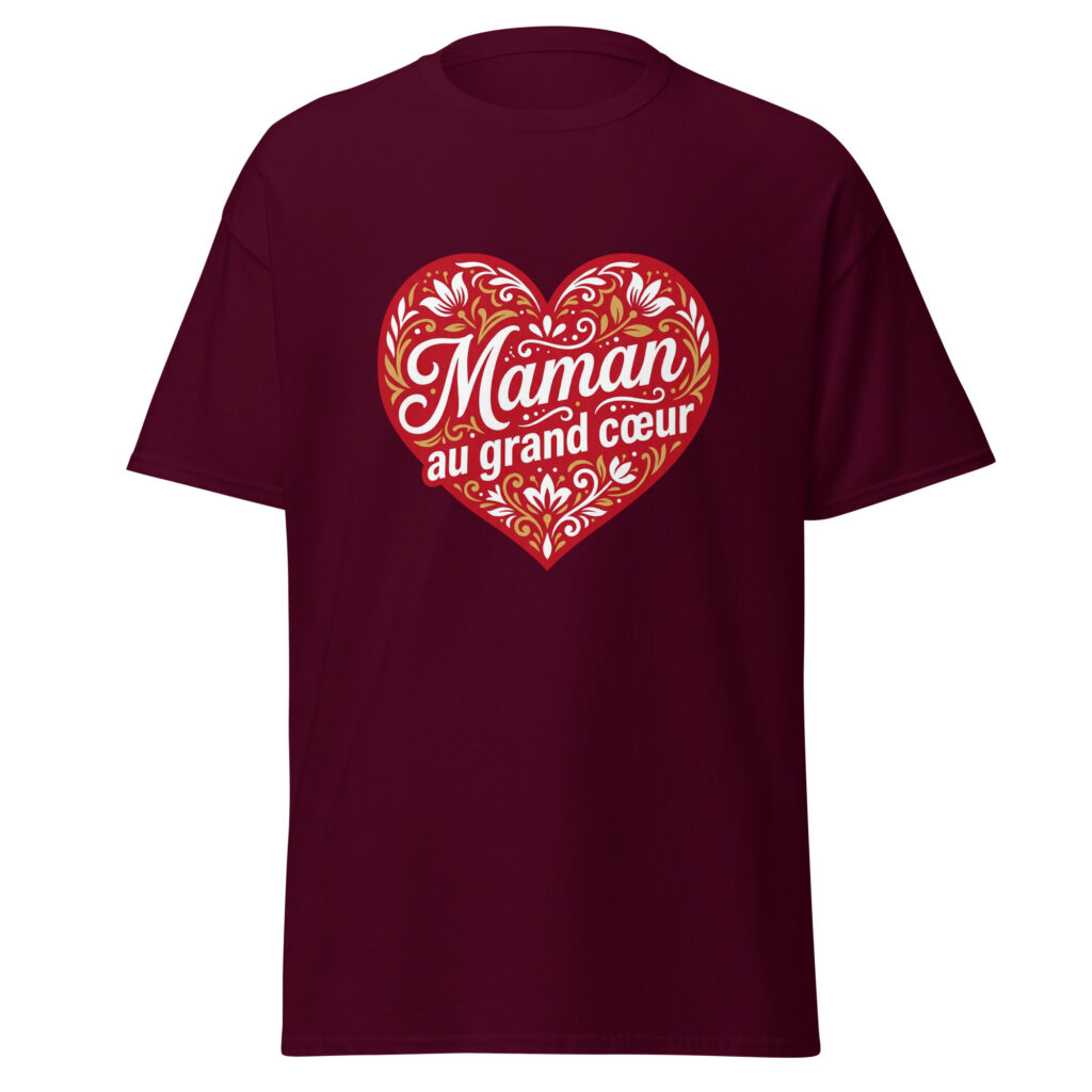 T-shirt Maman au grand coeur — Bordeaux, face