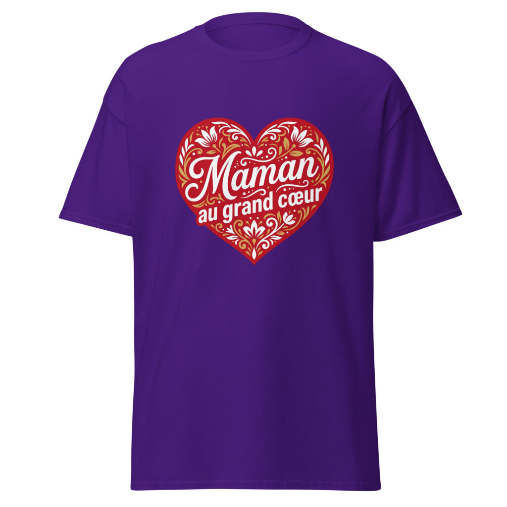 T-shirt Maman au grand coeur — Violet, face