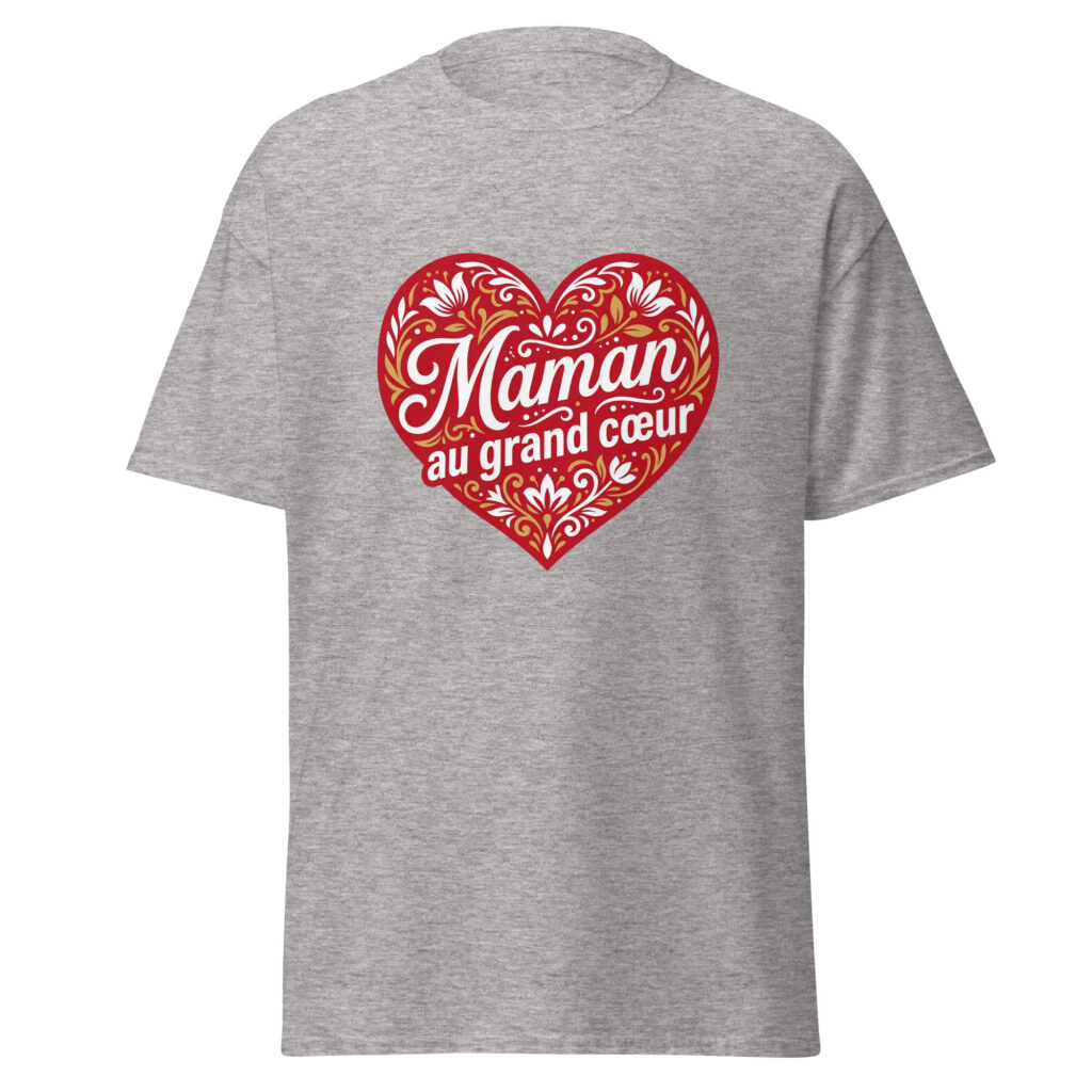T-shirt Maman au grand coeur — Gris Sport, face