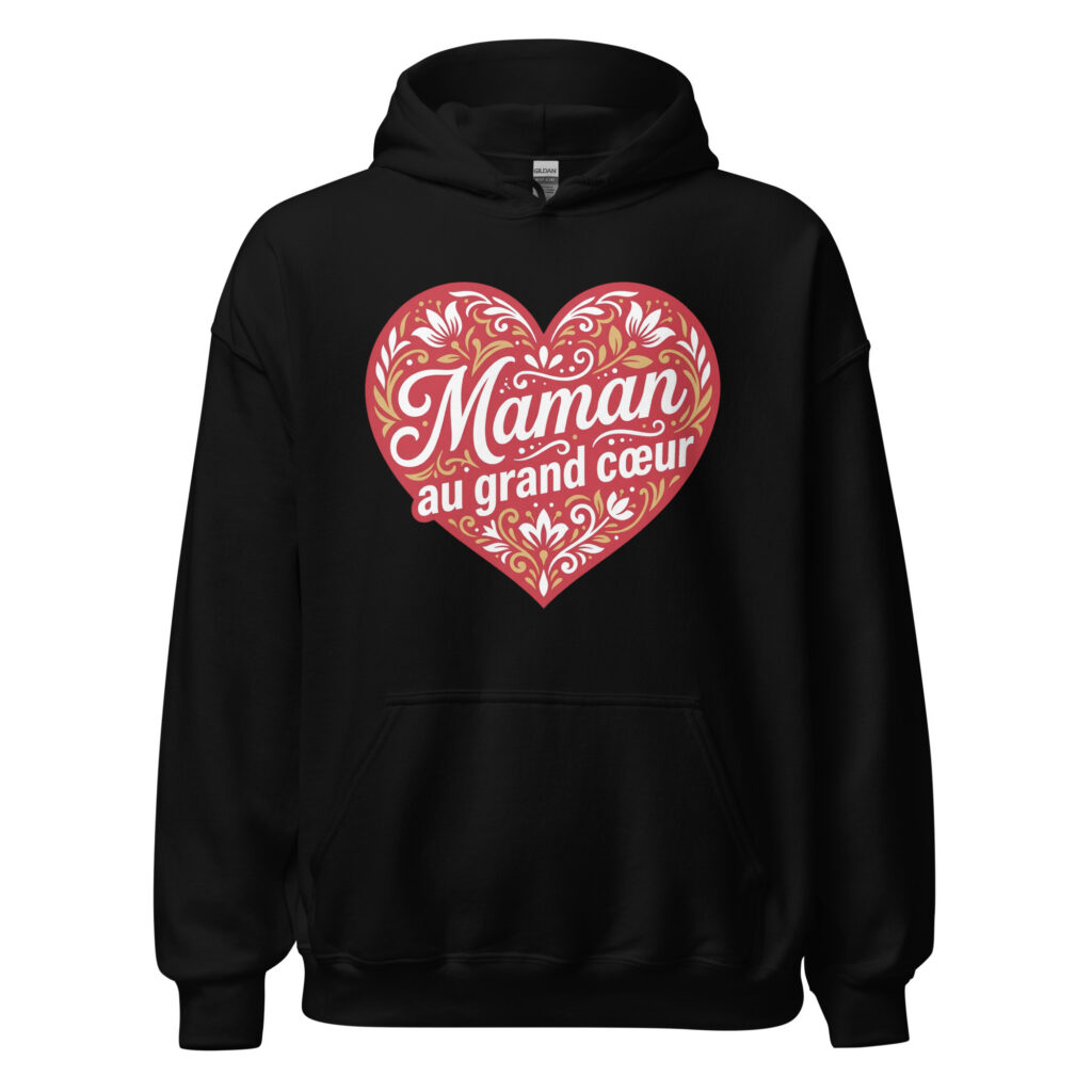 Sweat à capuche "Maman au grand cœur" — Noir, face