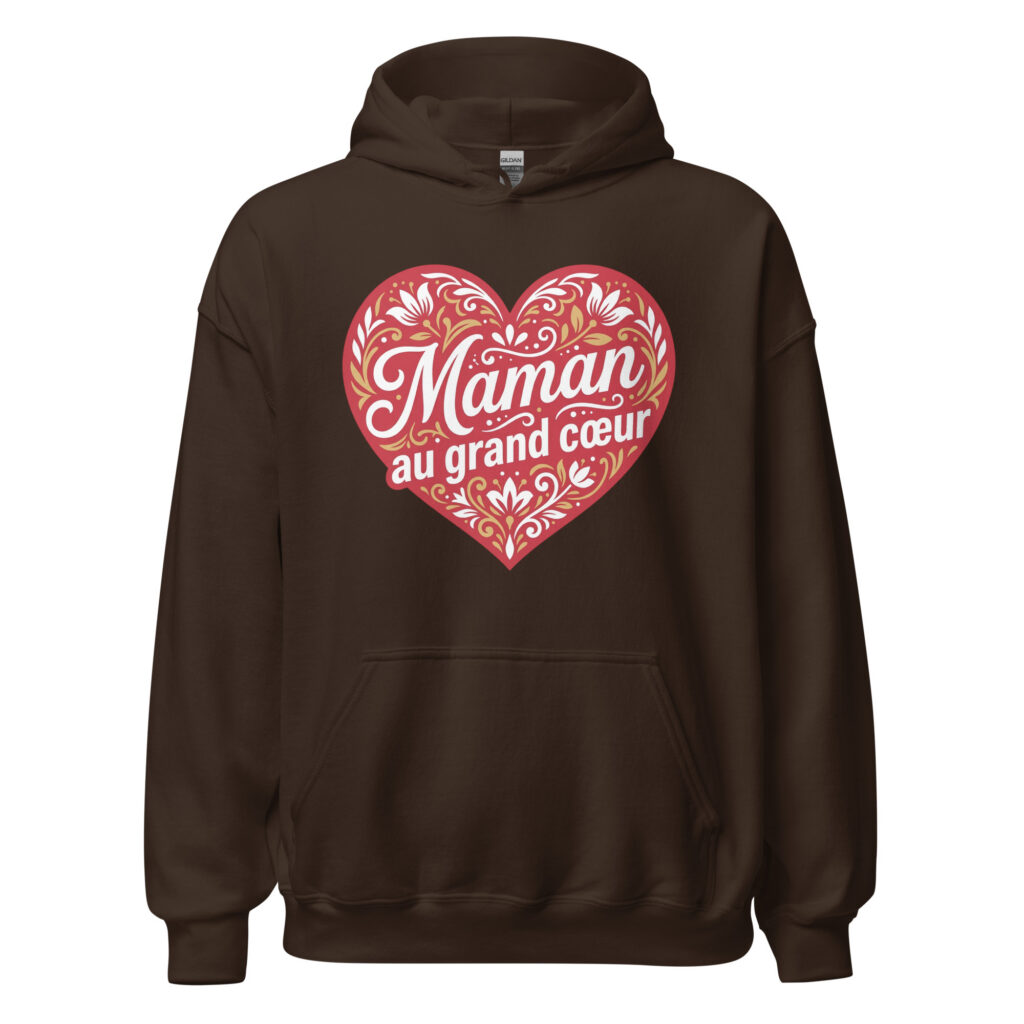Sweat à capuche "Maman au grand cœur" — Chocolat Noir, face