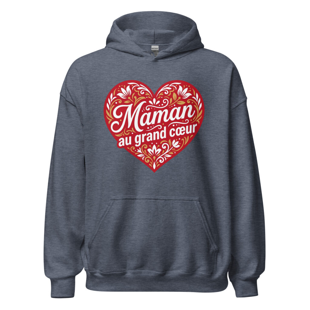 Sweat à capuche "Maman au grand cœur" — Heather Sport Dark Navy, face