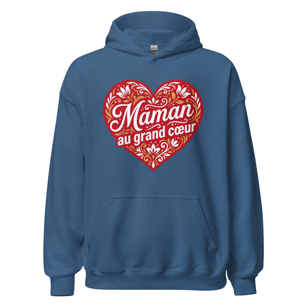 Sweat à capuche "Maman au grand cœur" — Bleu Indigo, face