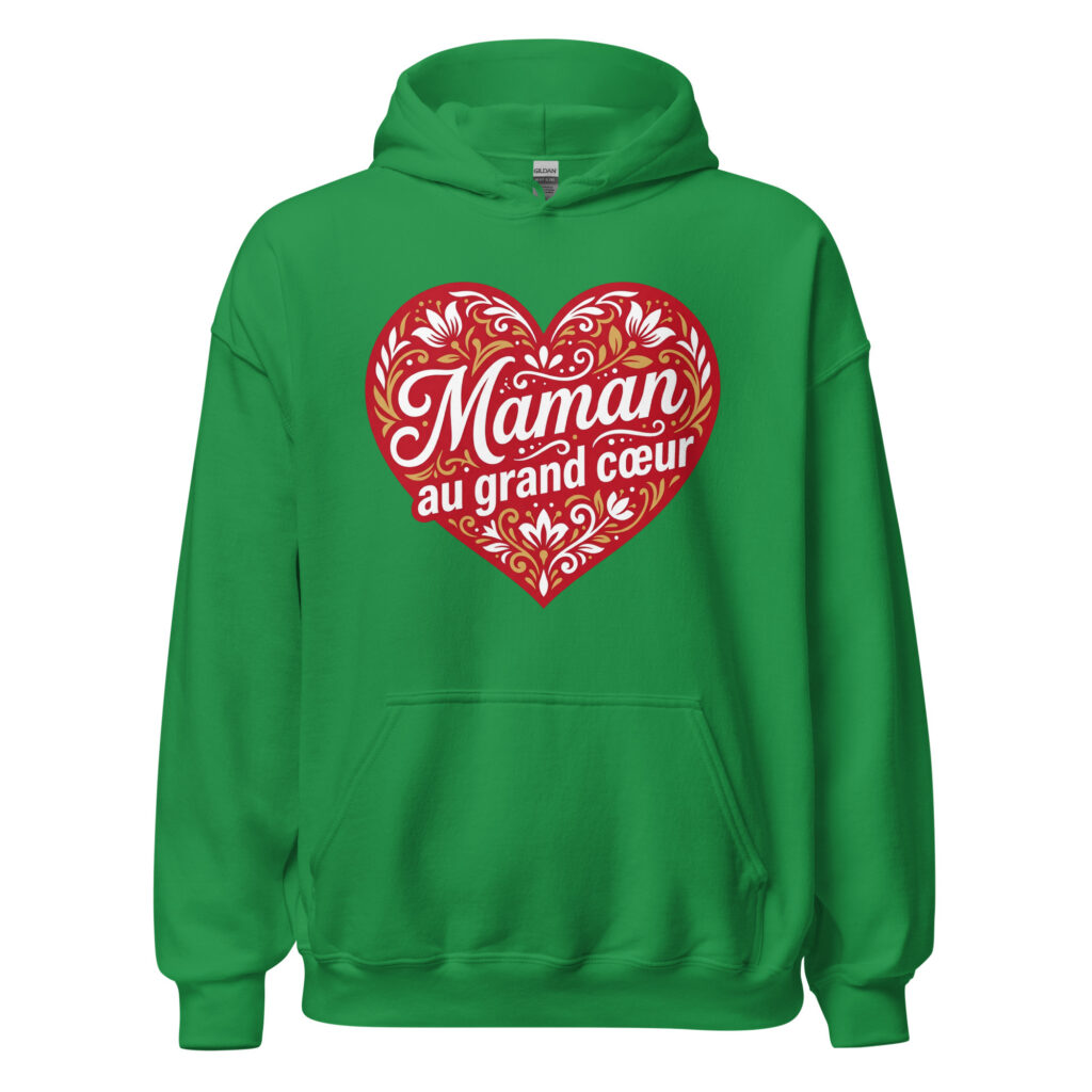 Sweat à capuche "Maman au grand cœur" — Vert menthe, face