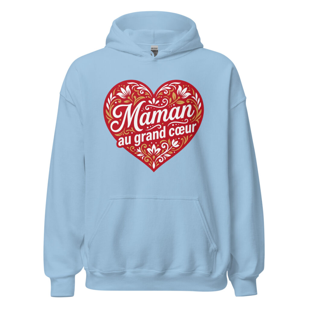 Sweat à capuche "Maman au grand cœur" — Bleu Clair, face