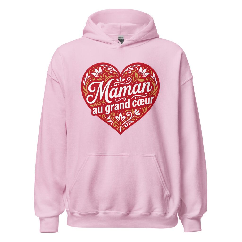 Sweat à capuche "Maman au grand cœur" — Rose Clair, face