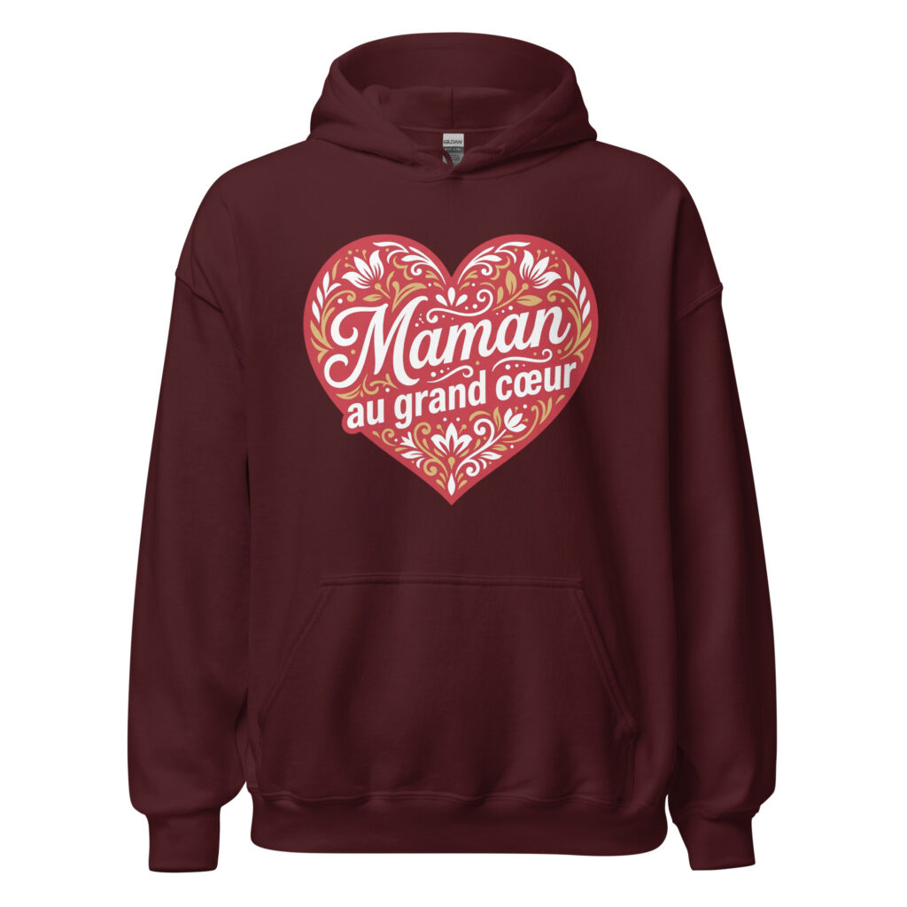 Sweat à capuche "Maman au grand cœur" — Bordeaux, face