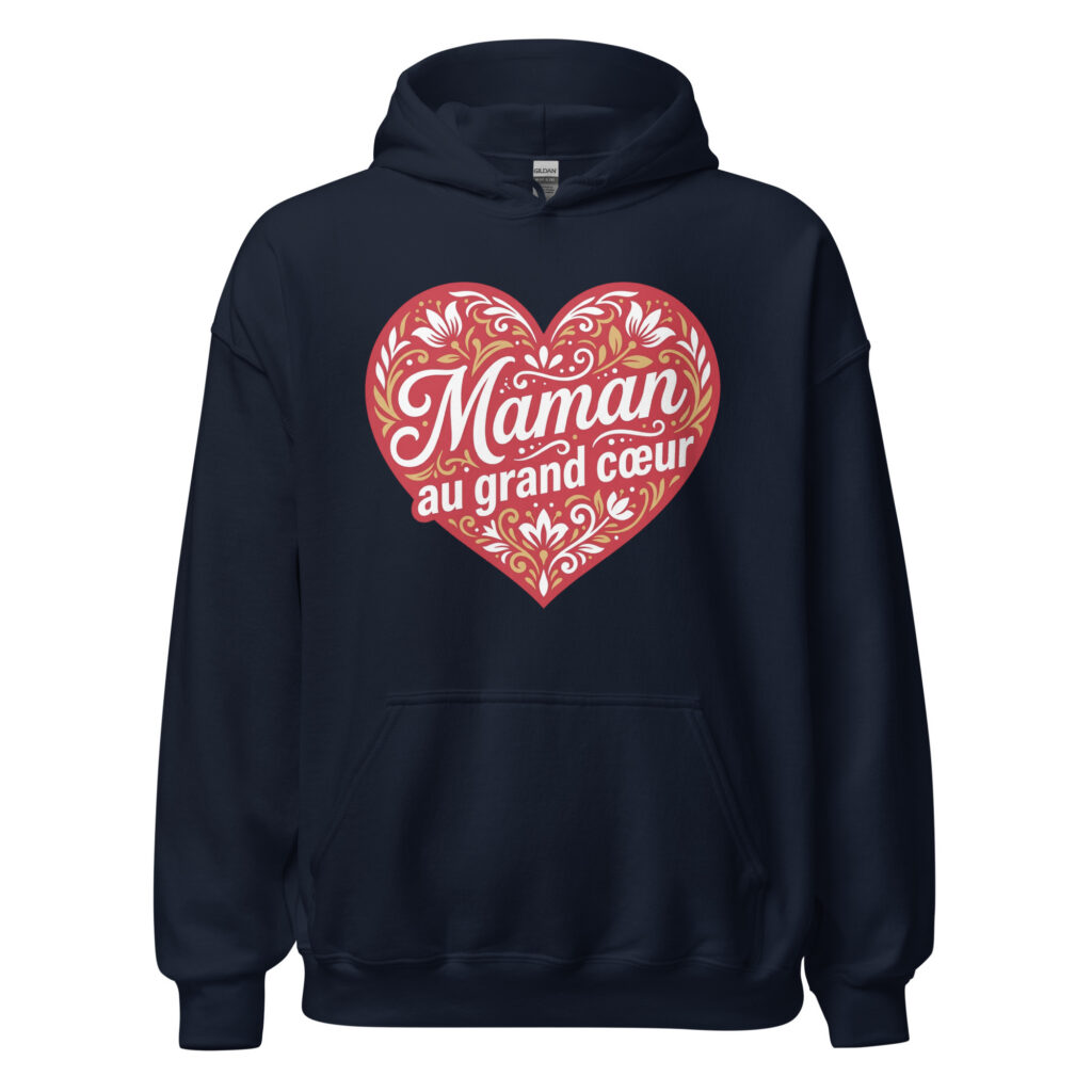 Sweat à capuche "Maman au grand cœur" — Bleu Marine, face