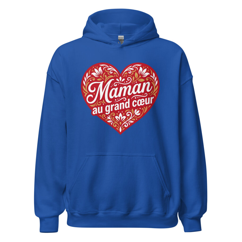 Sweat à capuche "Maman au grand cœur" — Bleu Roi, face