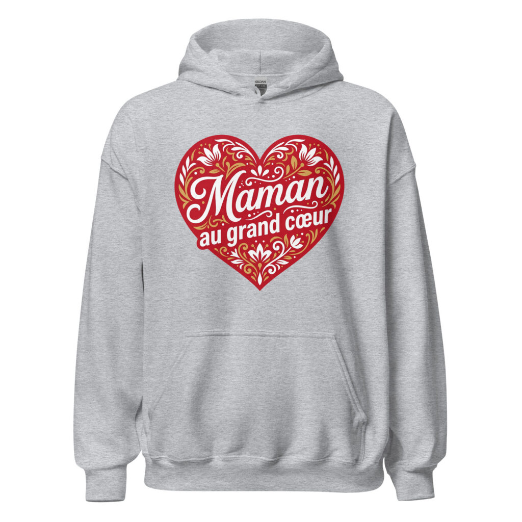 Sweat à capuche "Maman au grand cœur" — Gris Sport, face