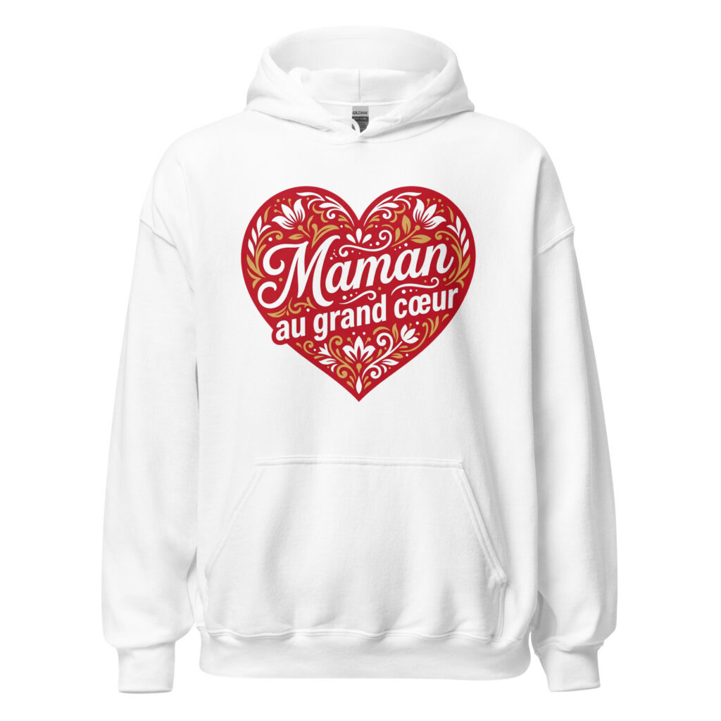 Sweat à capuche "Maman au grand cœur" — Blanc, face