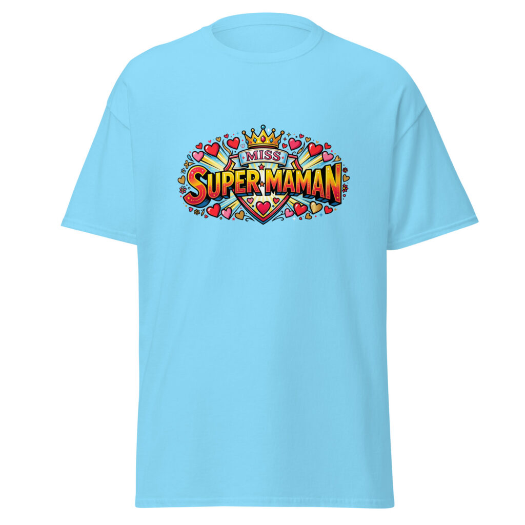 T-shirt Miss Super Maman — Bleu Ciel, face