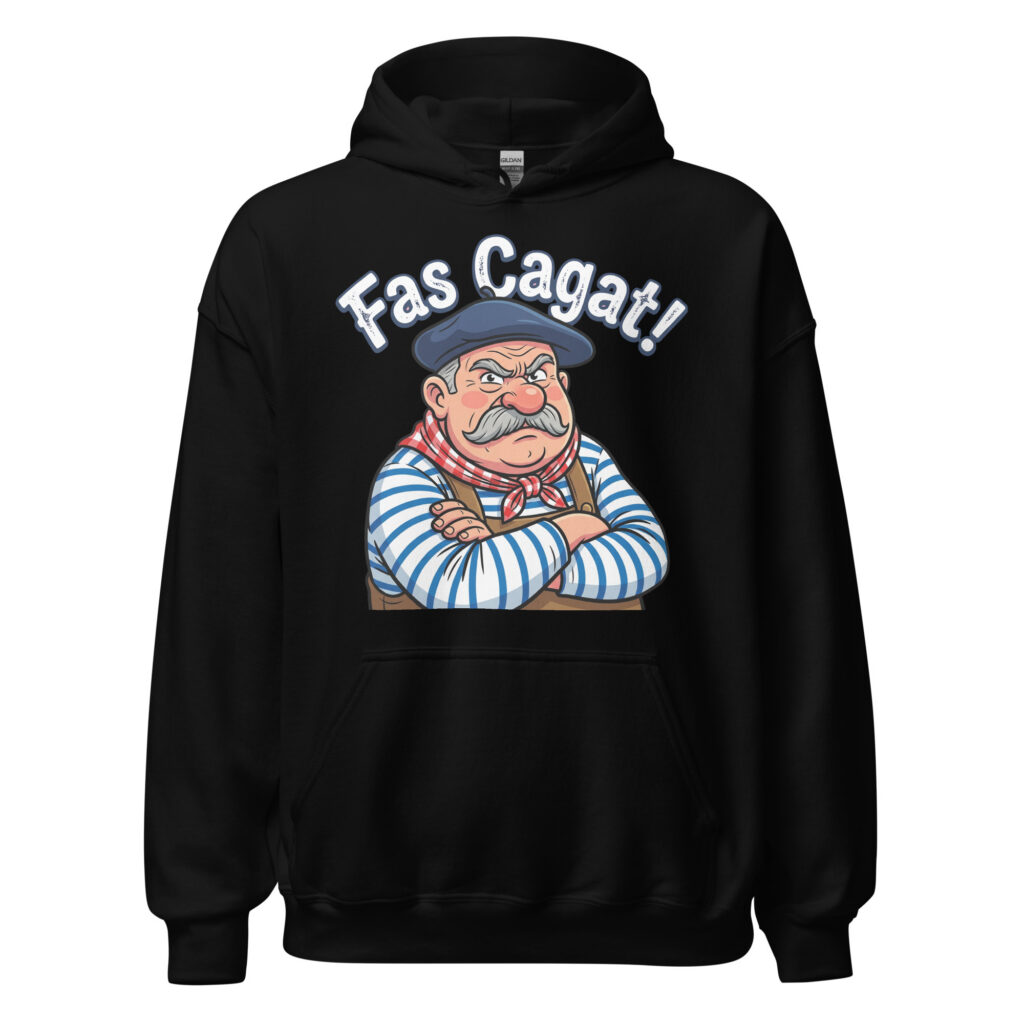Sweat à capuche humoristique Fas Cagat ! — Noir, face