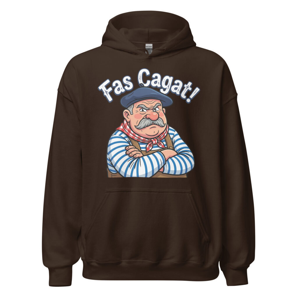 Sweat à capuche humoristique Fas Cagat ! — Chocolat Noir, face