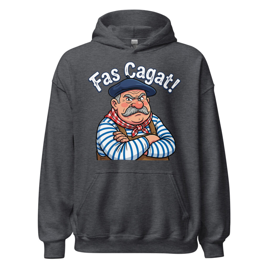 Sweat à capuche humoristique Fas Cagat ! — Gris Foncé Chiné, face