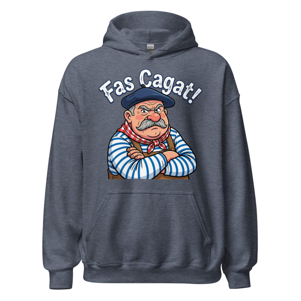 Sweat à capuche humoristique Fas Cagat ! — Heather Sport Dark Navy, face