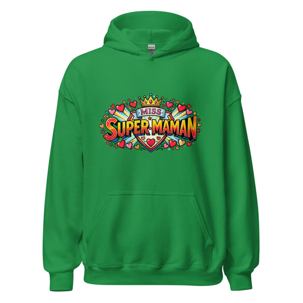Sweat à capuche Miss Super Maman — Vert menthe, face