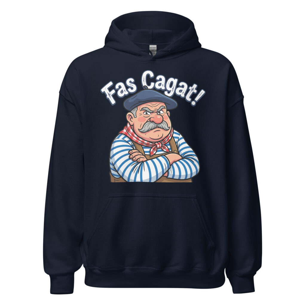 Sweat à capuche humoristique Fas Cagat ! — Bleu Marine, face