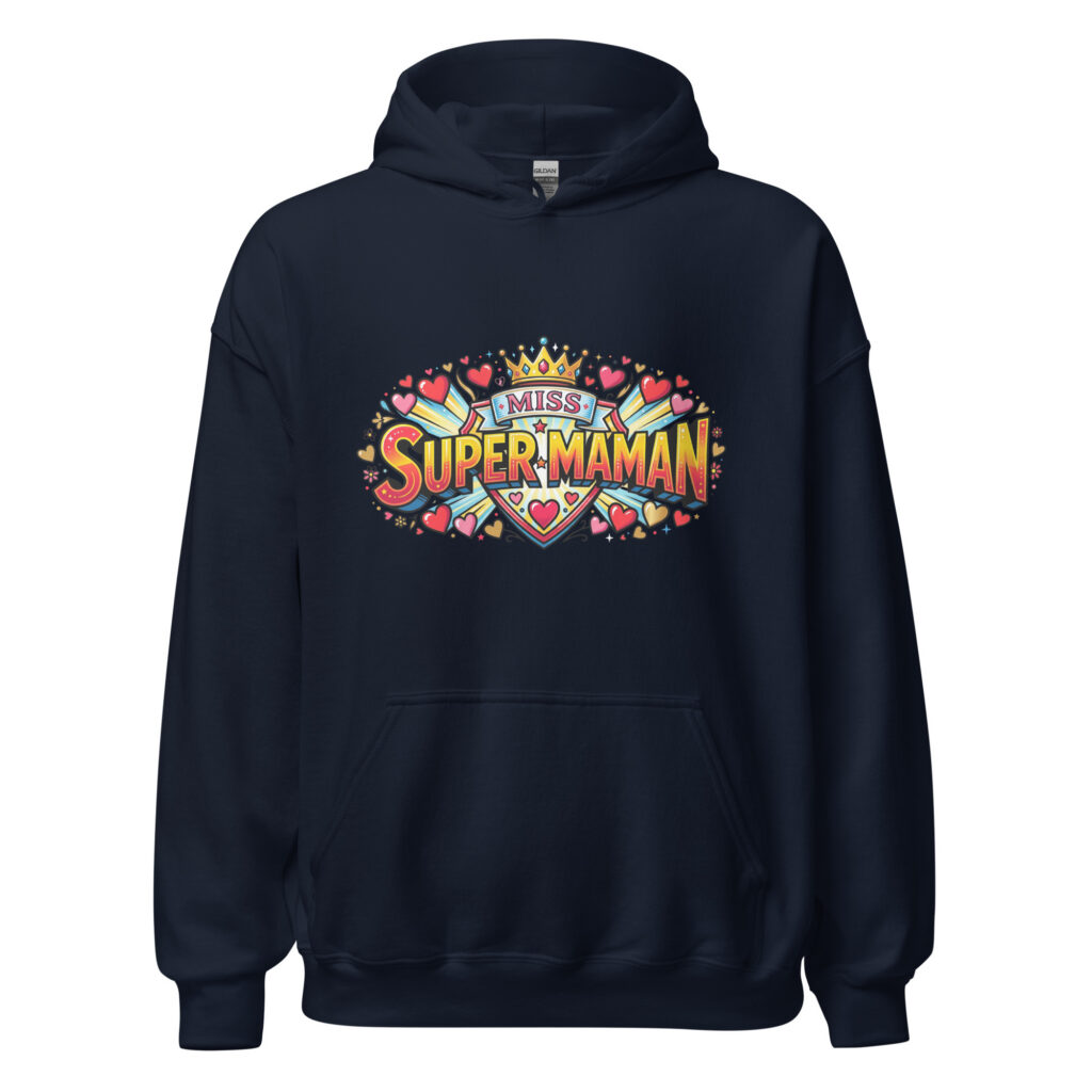 Sweat à capuche Miss Super Maman — Bleu Marine, face