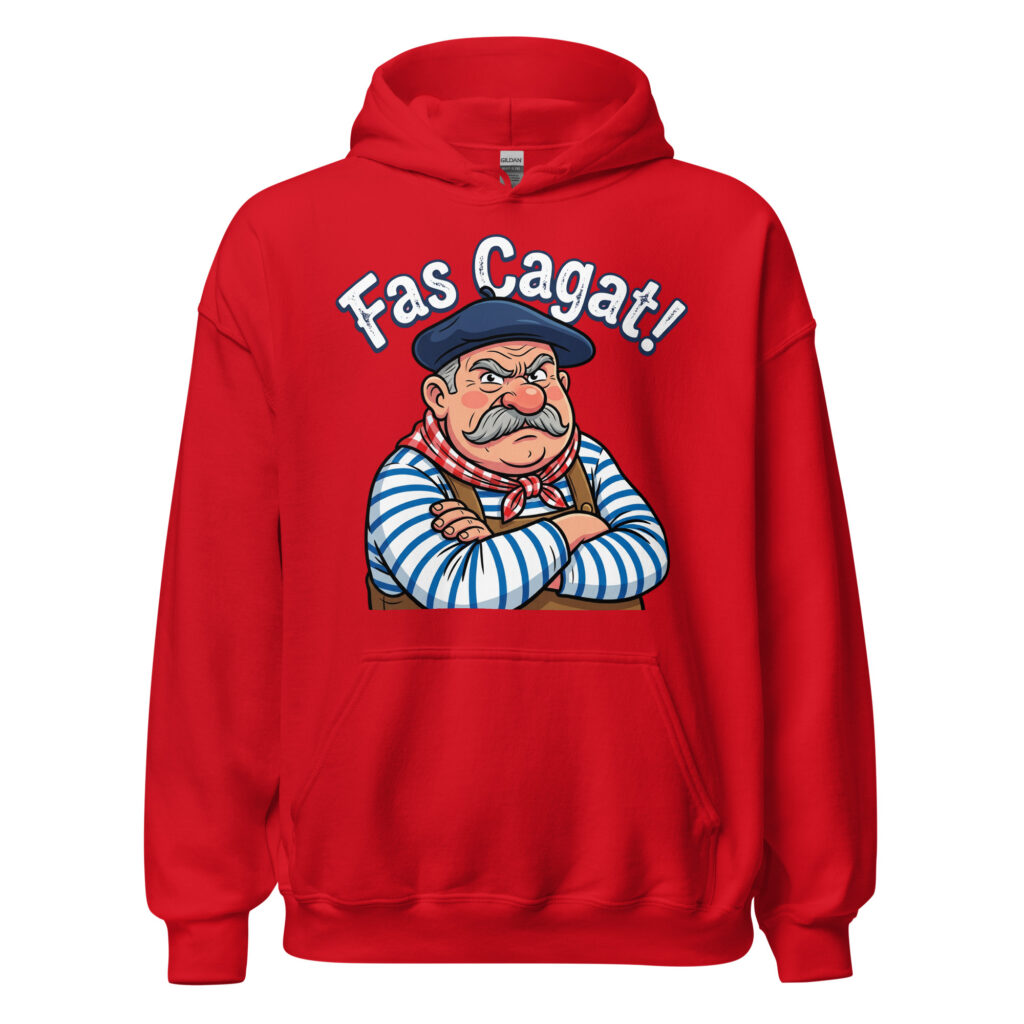 Sweat à capuche humoristique Fas Cagat ! — Rouge, face
