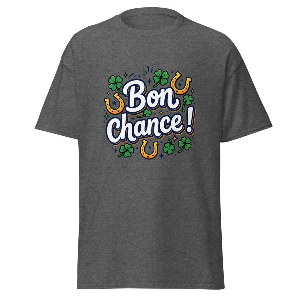 T-shirt Bon chance ! — Gris Foncé Chiné, face