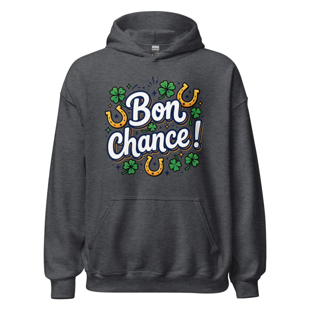 Sweat à capuche Bon chance ! — Gris Foncé Chiné, face