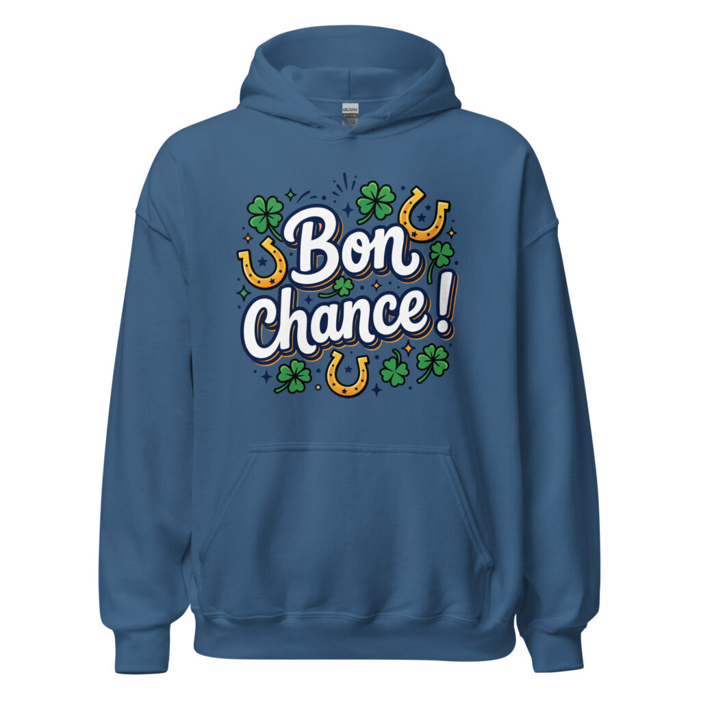 Sweat à capuche Bon chance ! — Bleu Indigo, face