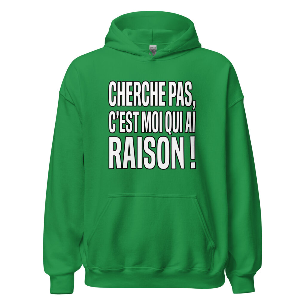 Sweat Cherche pas, c'est moi qui ai raison ! — Vert menthe, face