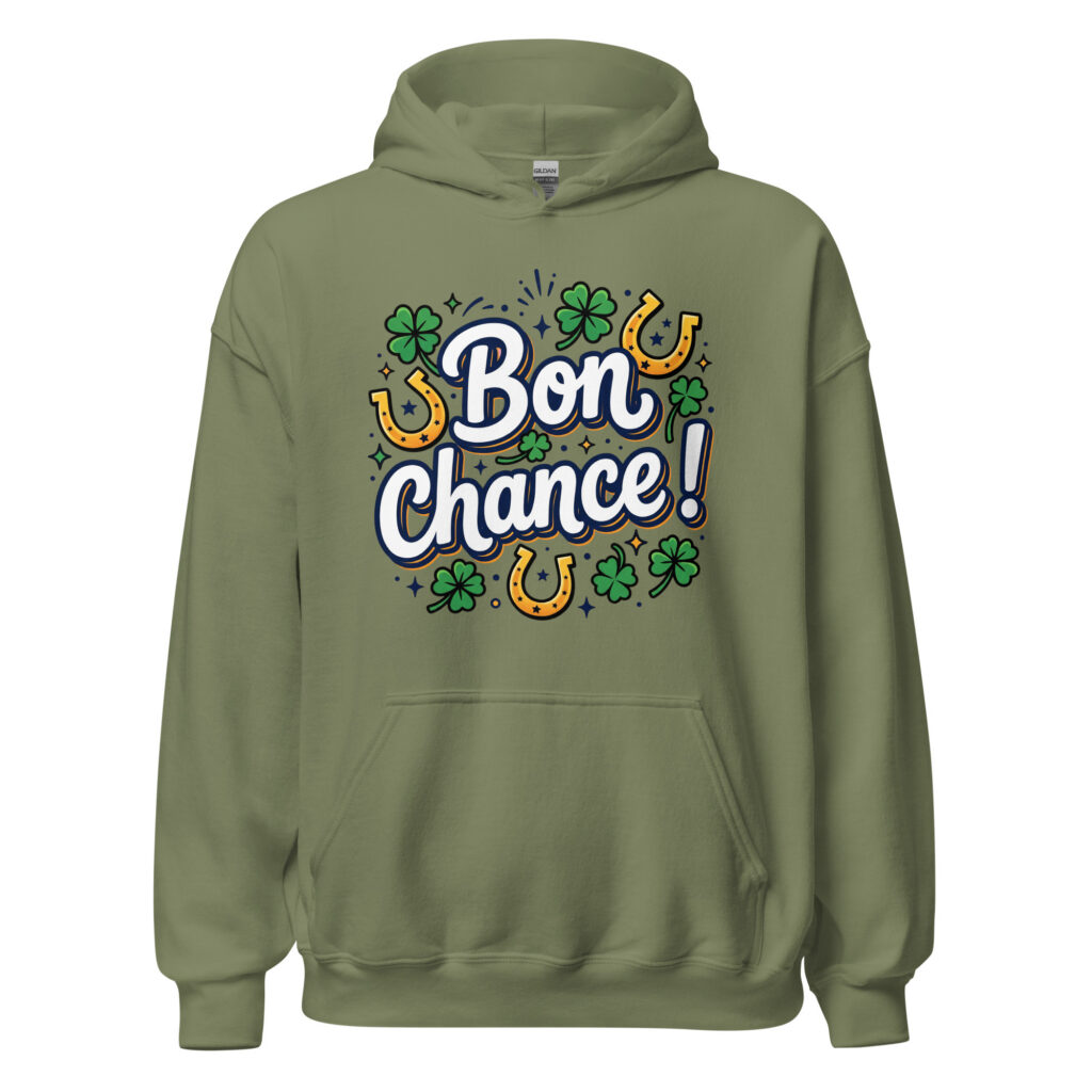 Sweat à capuche Bon chance ! — Vert Militaire, face