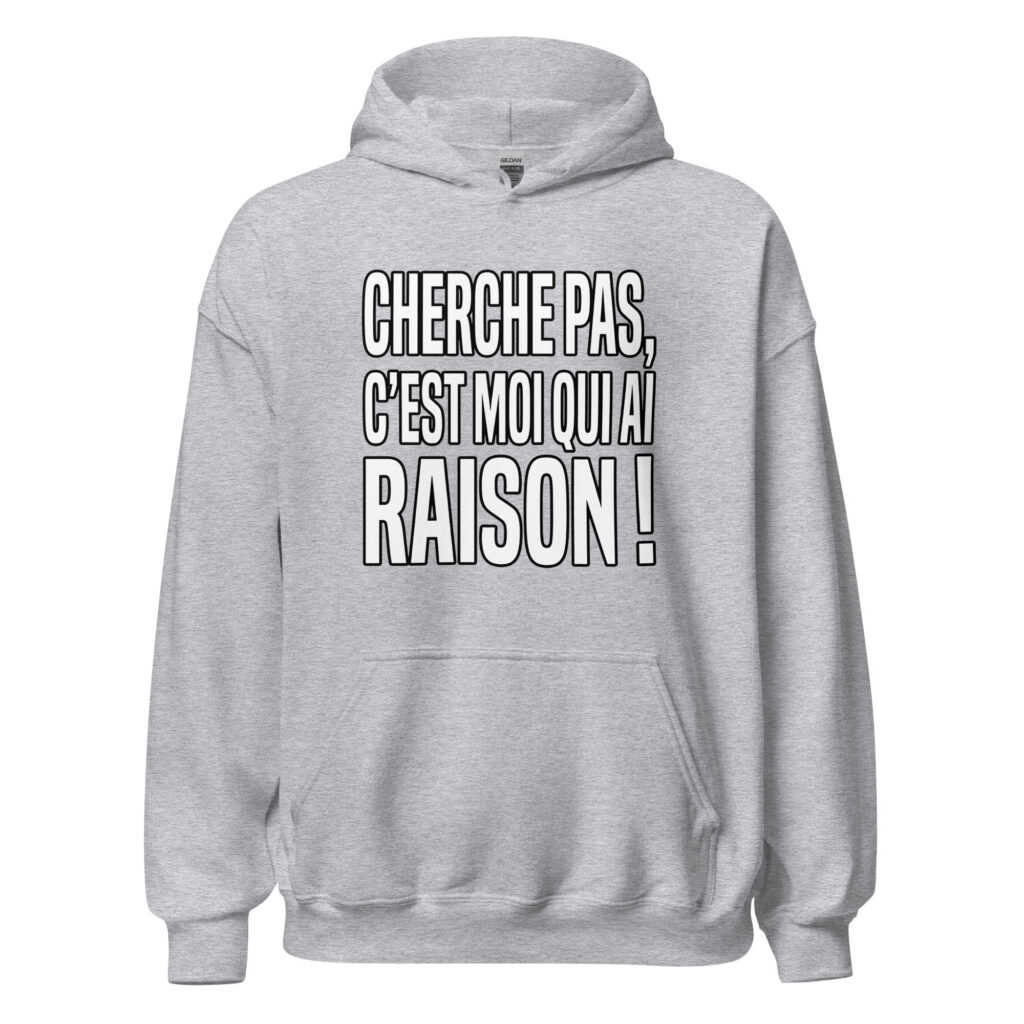Sweat Cherche pas, c'est moi qui ai raison ! — Gris Sport, face