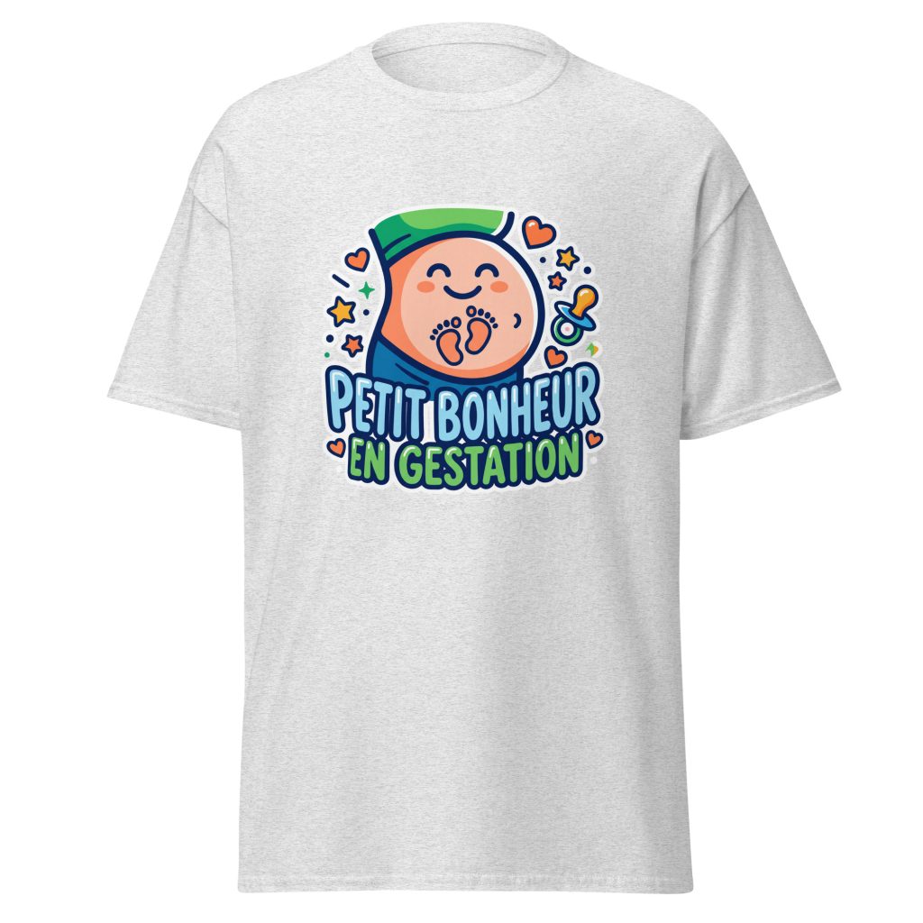 T-shirt Petit bonheur en gestation — Gris Pinchard, face