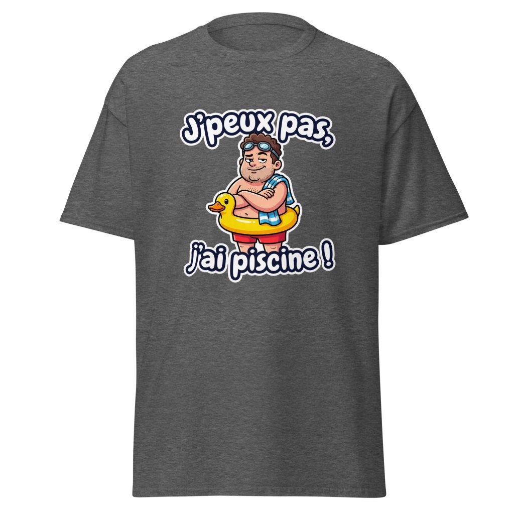 T-shirt J'peux pas, j'ai piscine ! — Gris Foncé Chiné, face