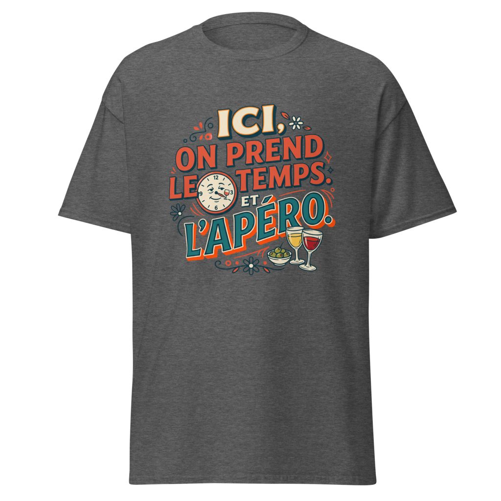 T-shirt Ici on prend le temps... et l'apéro — Gris Foncé Chiné, face