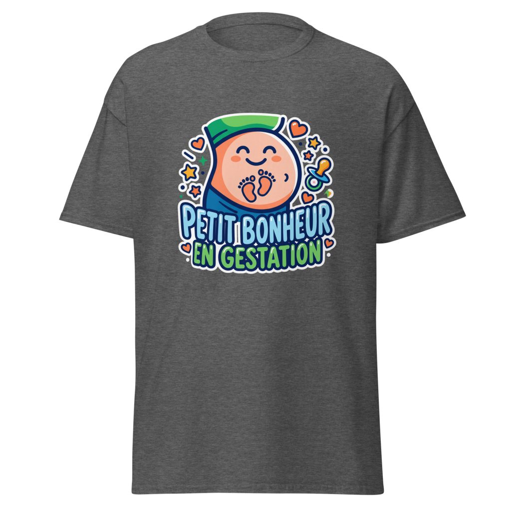 T-shirt Petit bonheur en gestation — Gris Foncé Chiné, face