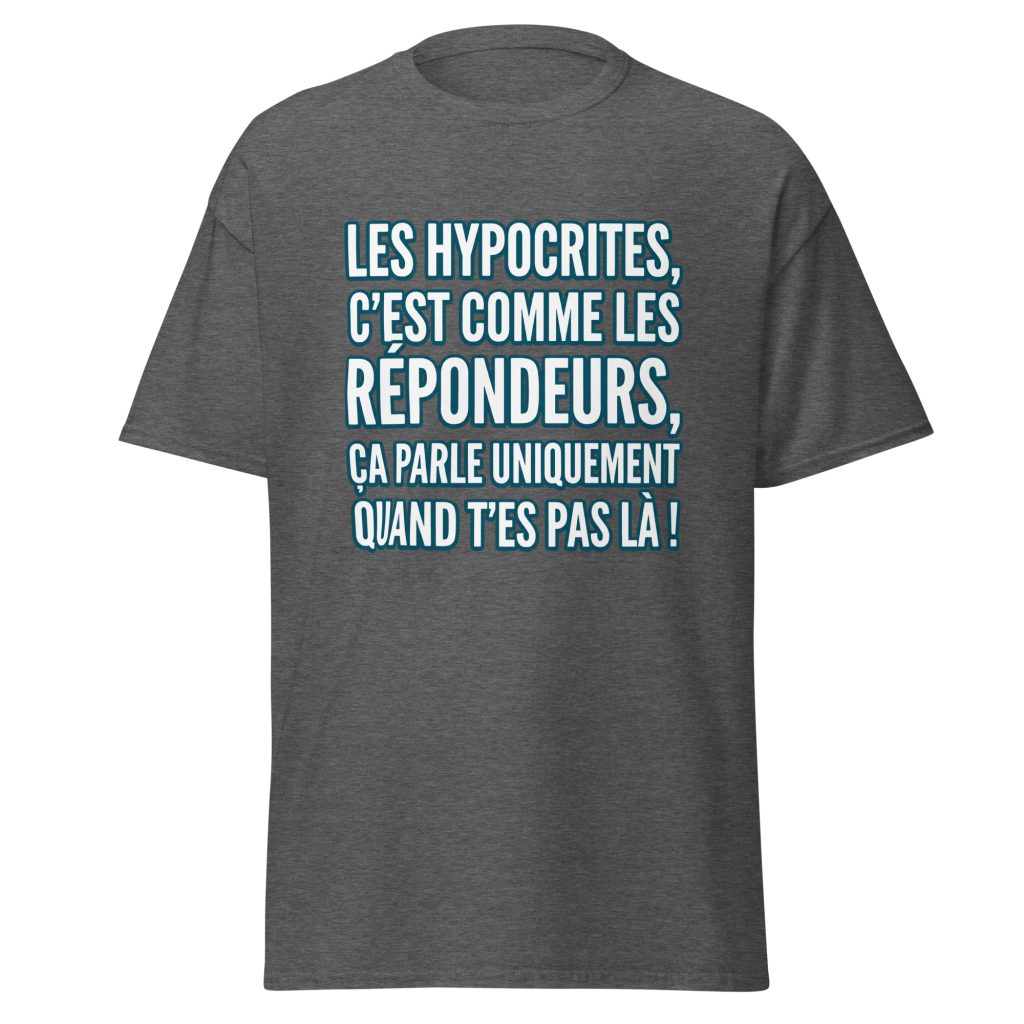T-shirt Les hypocrites, c'est comme les répondeurs — Gris Foncé Chiné, face
