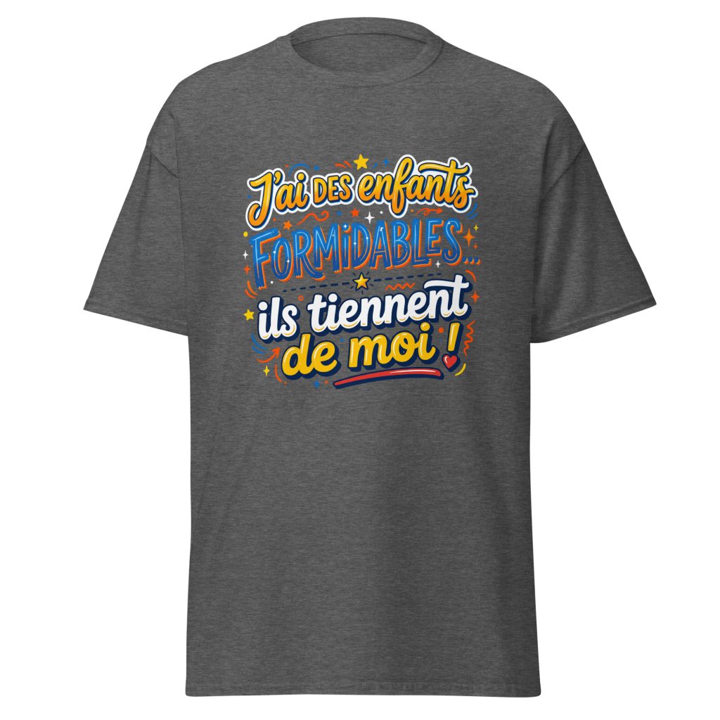 T-shirt J'ai des enfants formidables — Gris Foncé Chiné, face