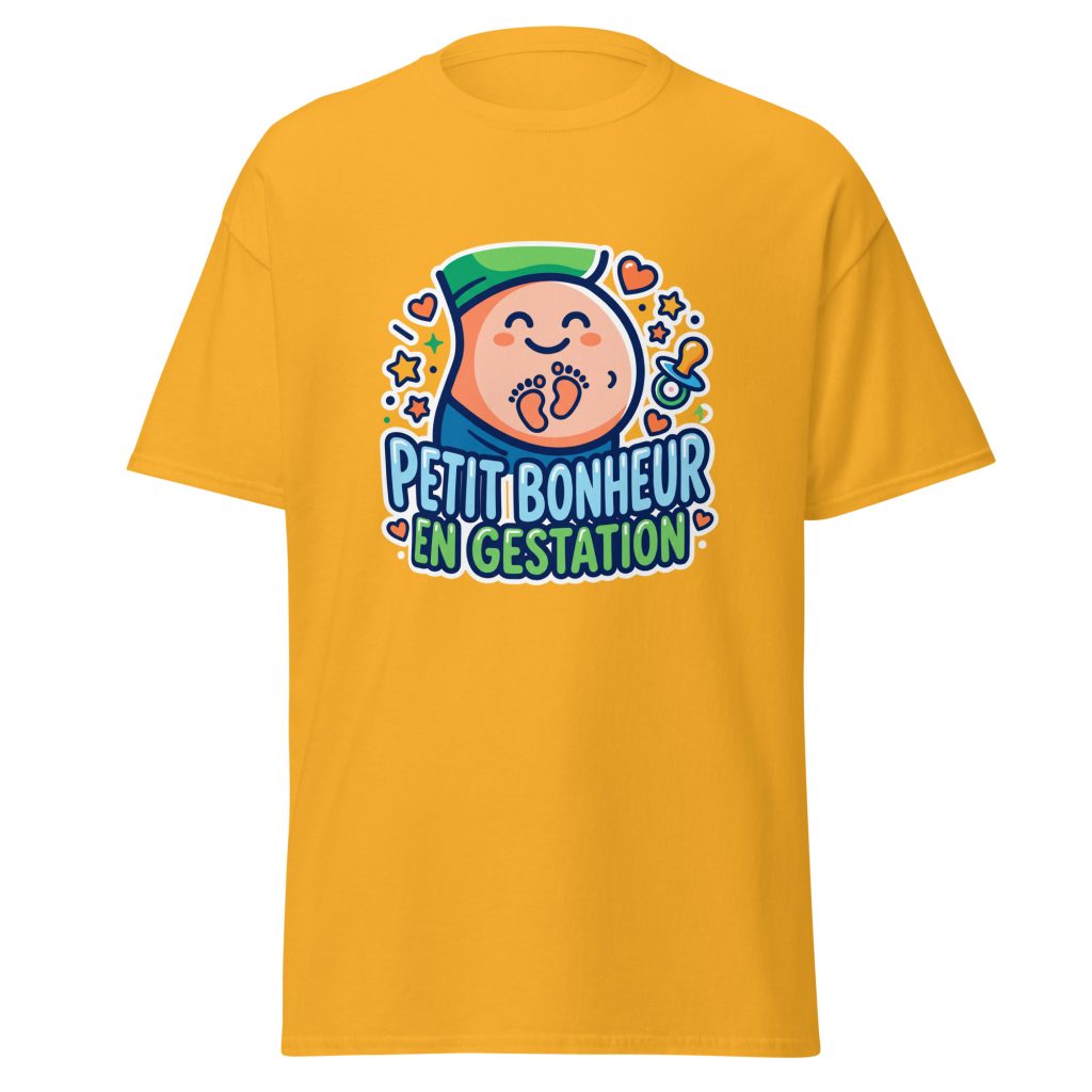 T-shirt Petit bonheur en gestation — Or, face