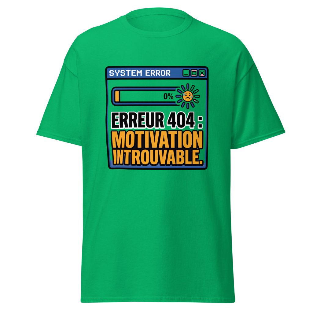 T-shirt Erreur 404 Motivation introuvable — Vert menthe, face