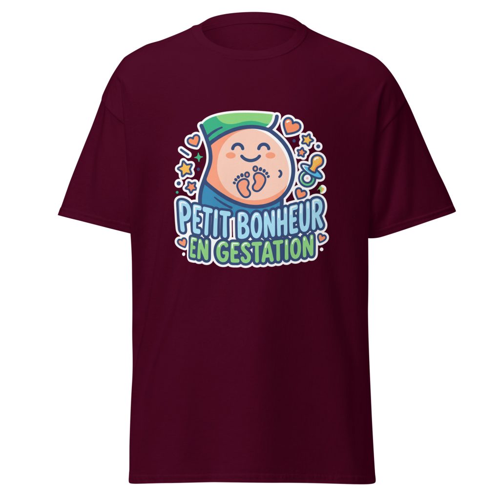T-shirt Petit bonheur en gestation — Bordeaux, face