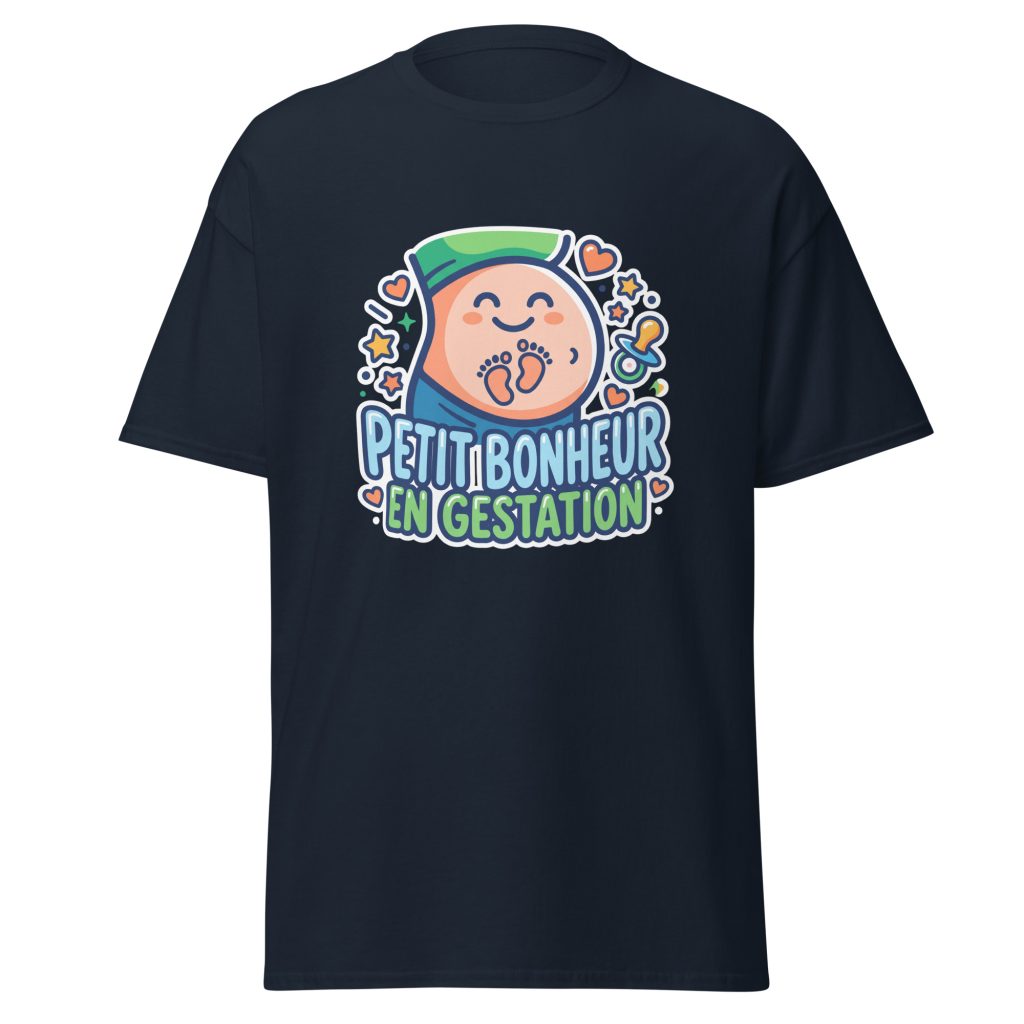 T-shirt Petit bonheur en gestation — Bleu Marine, face