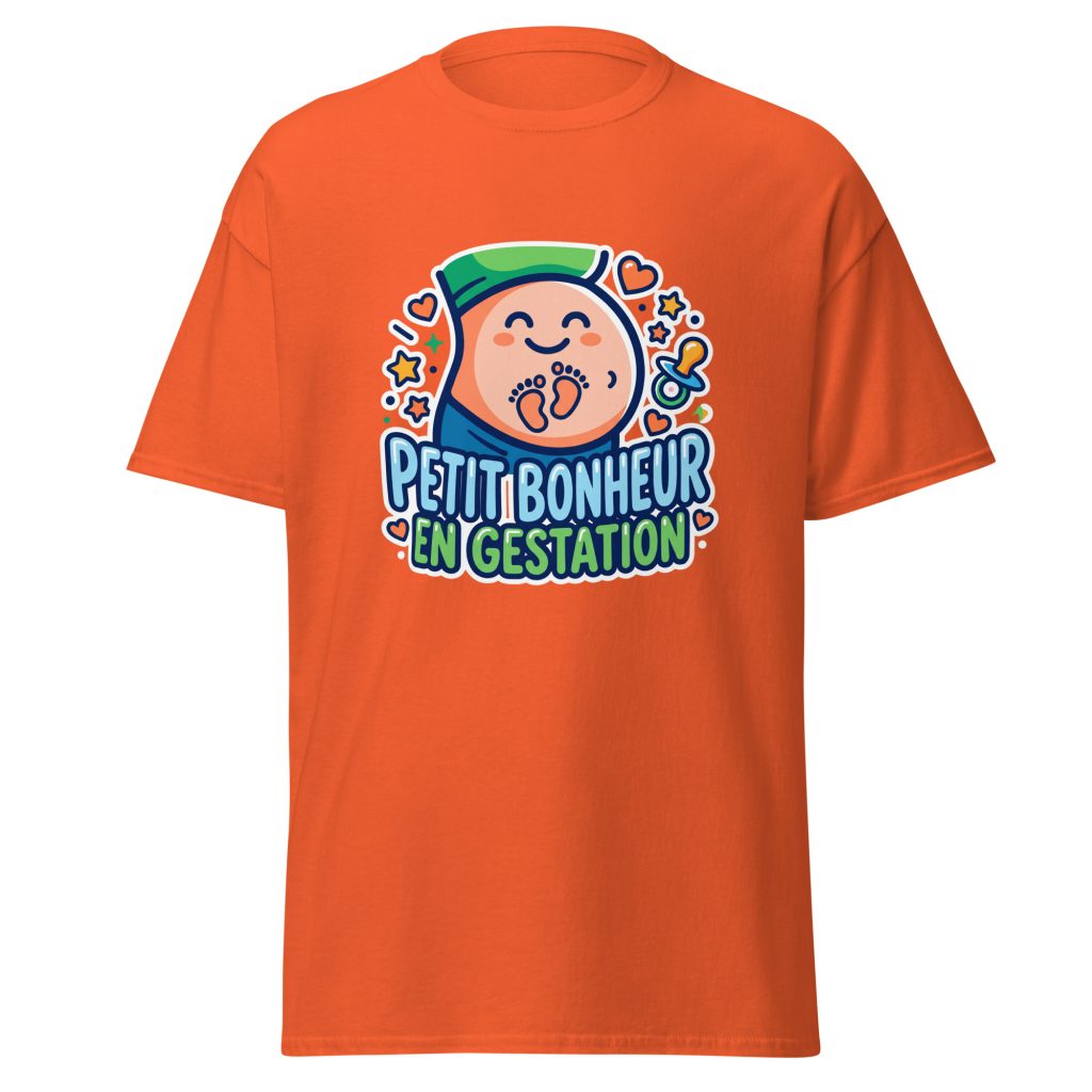 T-shirt Petit bonheur en gestation — Orange, face
