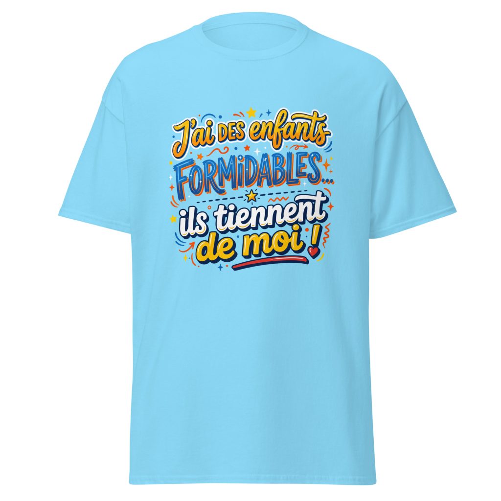 T-shirt J'ai des enfants formidables — Bleu Ciel, face