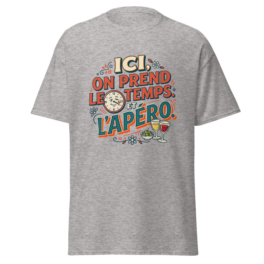 T-shirt Ici on prend le temps... et l'apéro — Gris Sport, face