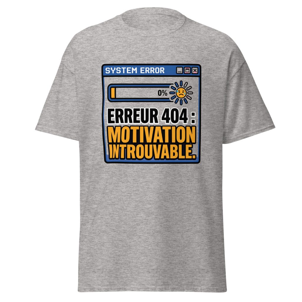 T-shirt Erreur 404 Motivation introuvable — Gris Sport, face