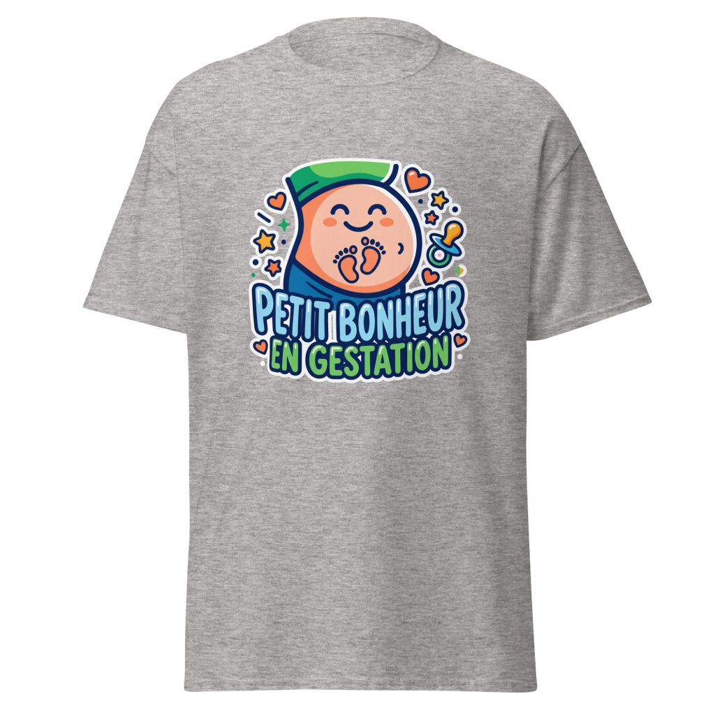T-shirt Petit bonheur en gestation — Gris Sport, face