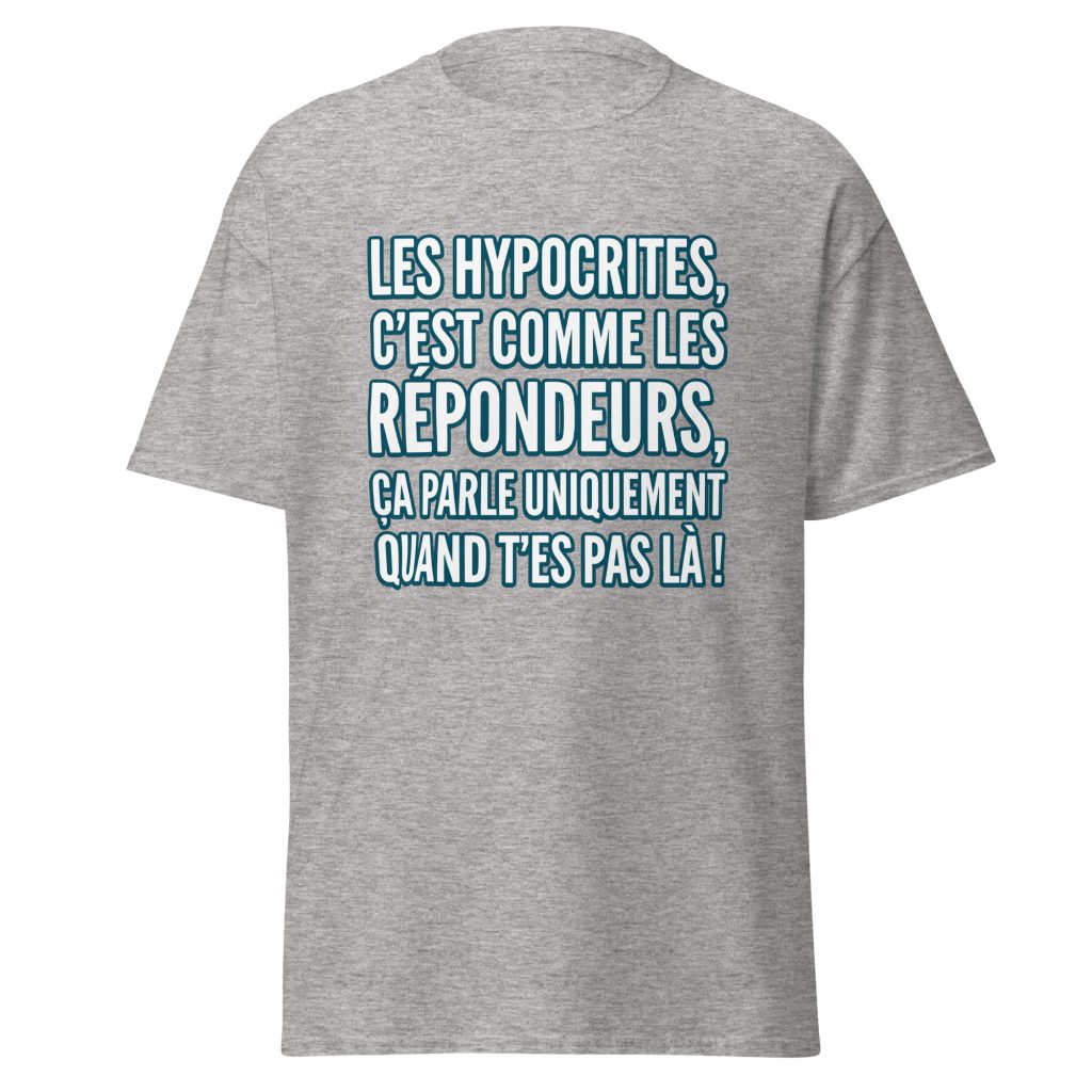 T-shirt Les hypocrites, c'est comme les répondeurs — Gris Sport, face