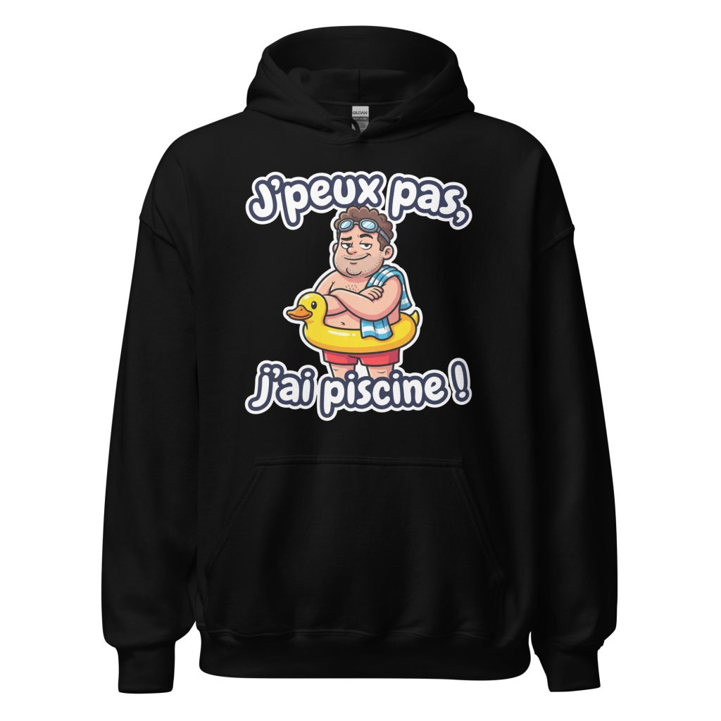 Sweat à capuche J'peux pas, j'ai piscine ! — Noir, face