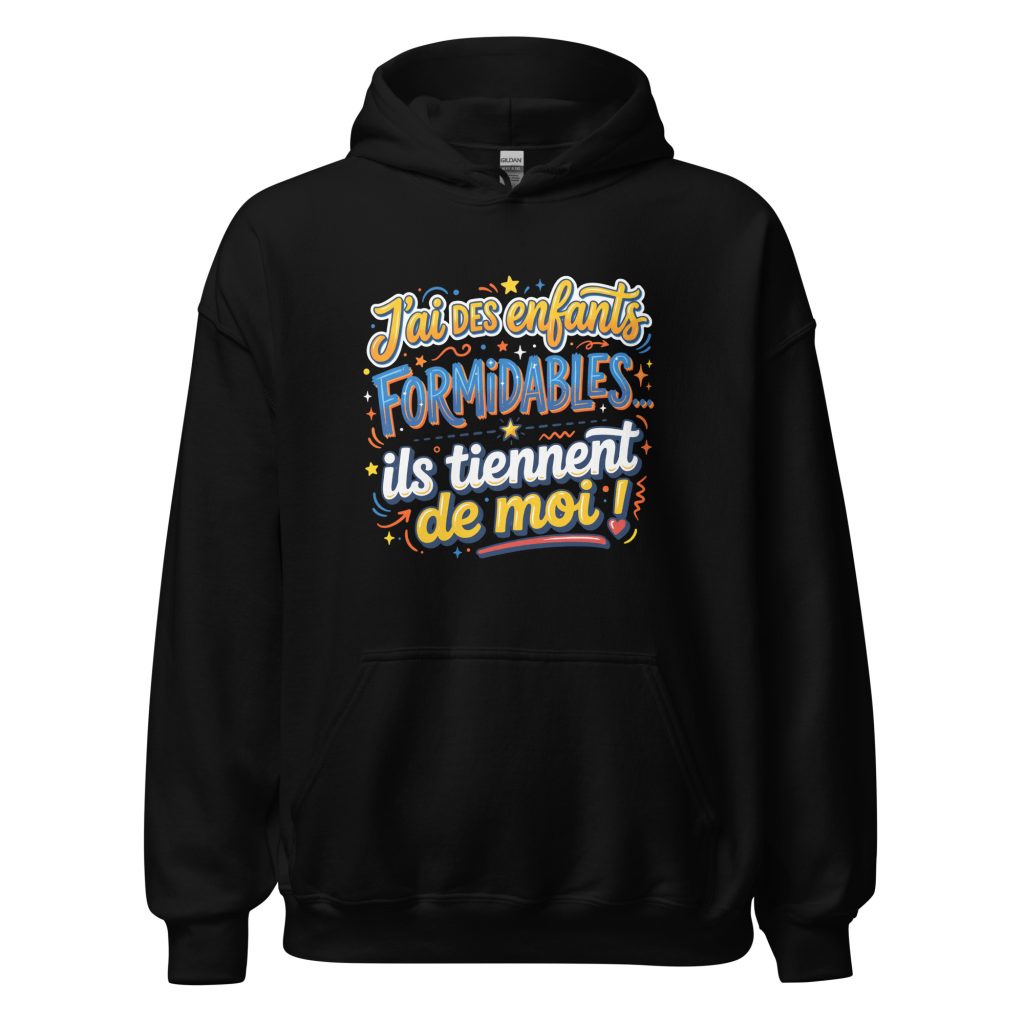 Sweat à capuche J'ai des enfants formidables — Noir, face