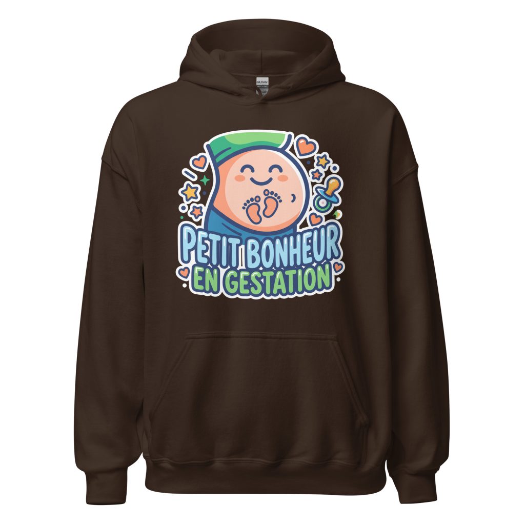 Sweat à capuche Petit bonheur en gestation — Chocolat Noir, face